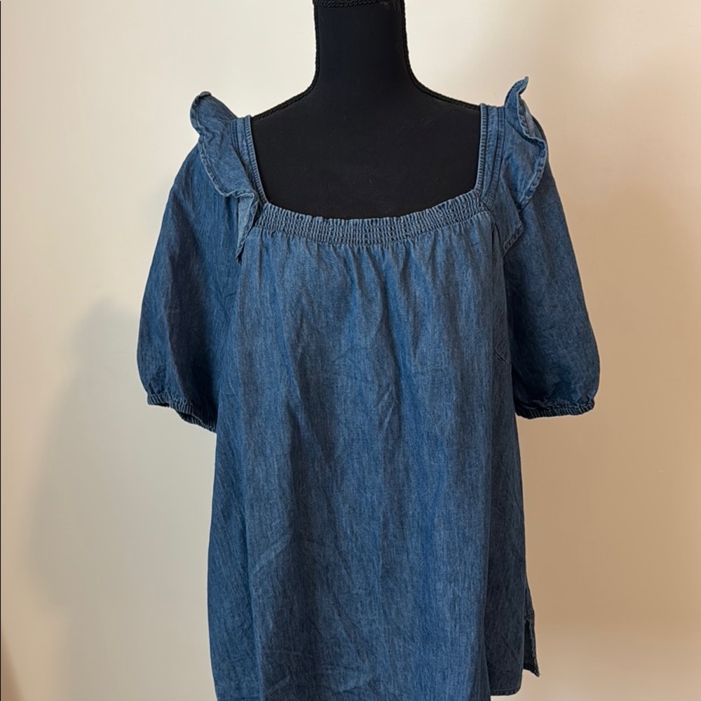 Lane Bryant Blue Puff Sleeve Ruffled Blouse